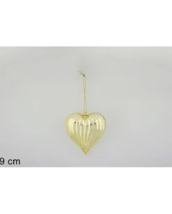 Pendente Cuore Di Vetro Rigato Oro 9Cm Per Albero Di Natalea