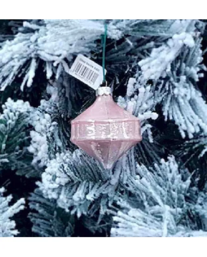 Pendente Di Vetro Rosa 80Mm 1Pz Per Albero Di Natale