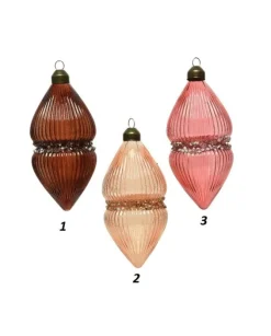 Pendenti Di Vetro Decorato 80Mm 2Pz 3 Colori Per Albero Di Natale