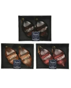 Pendenti Di Vetro Decorato 80Mm 2Pz 3 Colori Per Albero Di Natale