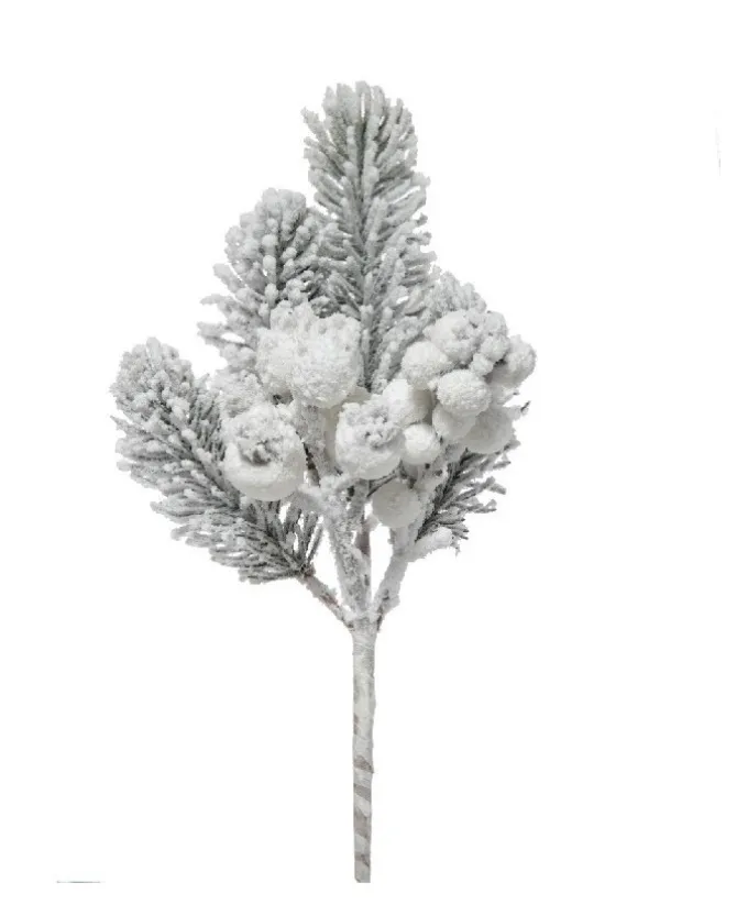 Pick Pino E Bacche Innevate 30Cm Per Decorazioni Di Natale