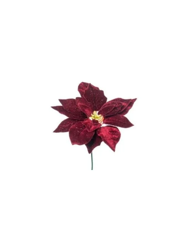Pick Poinsettia Deluxe Velvet 19Cm Burgundy Per Decorazioni Natalizie