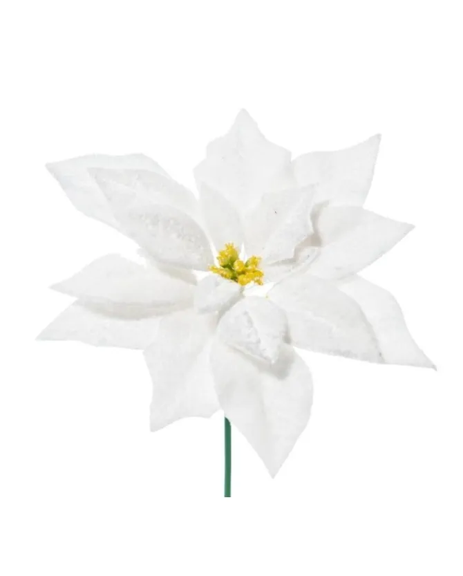 Pick Poinsettia Deluxe Velvet 19Cm Bianca Per Decorazioni Natalizie
