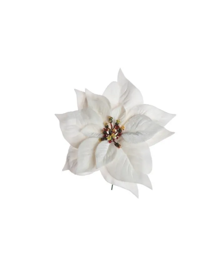 Pick Poinsettia Deluxe Velvet 20Cm Bianca Per Decorazioni Natalizie