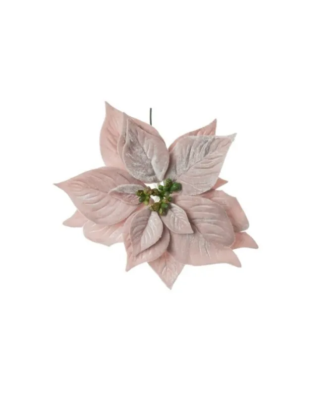 Pick Poinsettia Deluxe Velvet 20Cm Rosa Per Decorazioni Natalizie