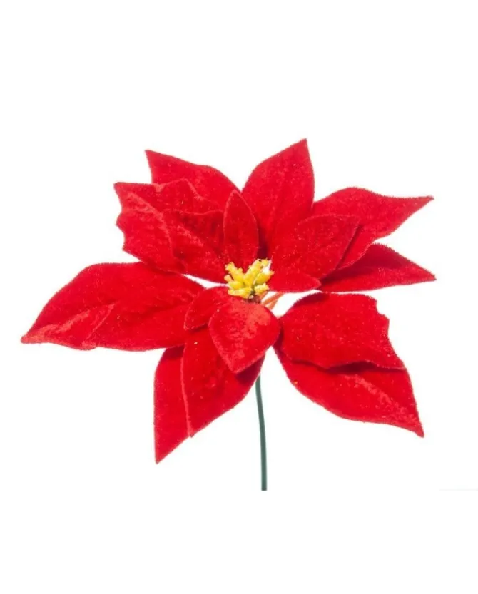 Pick Poinsettia Deluxe Velvet 19Cm Rosso Per Decorazioni Natalizie