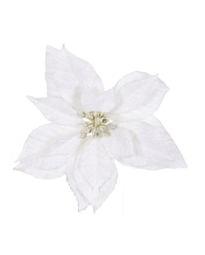 Pick Poinsettia Innevata Bianca Per Decorazioni Di Natale