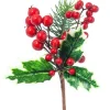 Pick Ramo Pino Agrifoglio Con Bacche 18Cm Per Decorazioni Natalizie