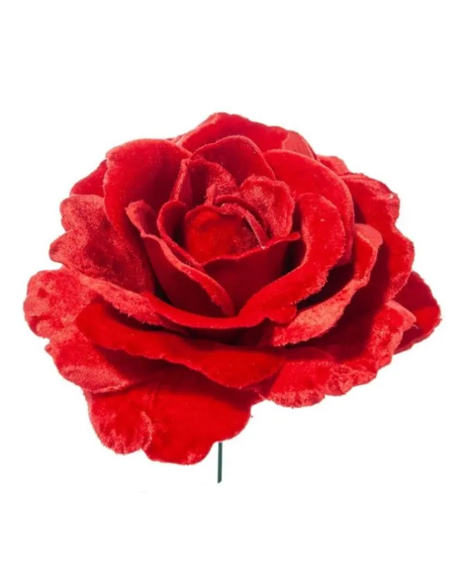 Pick Rosa Rossa Deluxe Velvet In Pvc 17Cm Per Decorazioni Natalizie