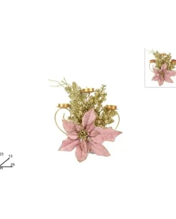 Prtacandela Con Stella Di Natale Rosa Antico 23X13X25Cm