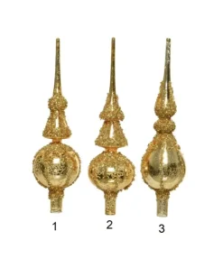 Puntale In Vetro Oro Con Glitter Oro 3 Modelli Assortiti 31 Cm