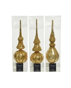 Puntale In Vetro Oro Con Glitter Oro 3 Modelli Assortiti 31 Cm