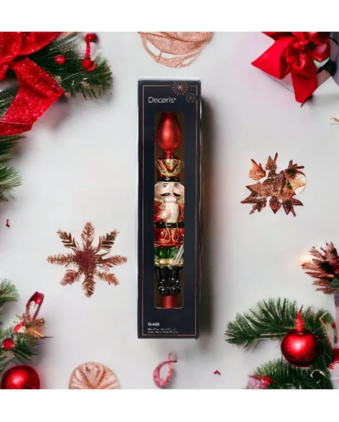 Puntale In Vetro Soldatino Schiaccianoci Sagomato 29 Cm