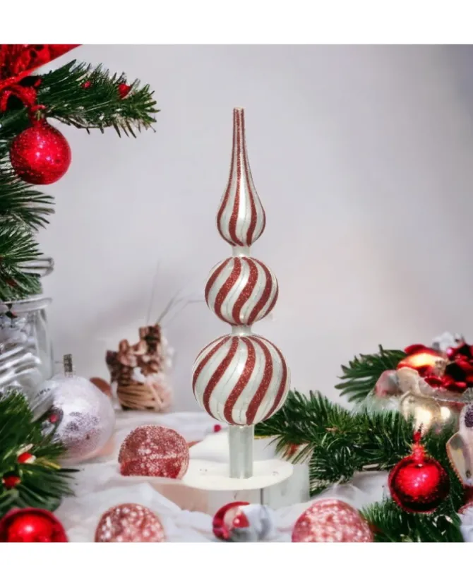 Puntale Per Albero A Strisce Rosse Glitter 31 Cm