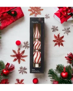 Puntale Per Albero A Strisce Rosse Glitter 31 Cm