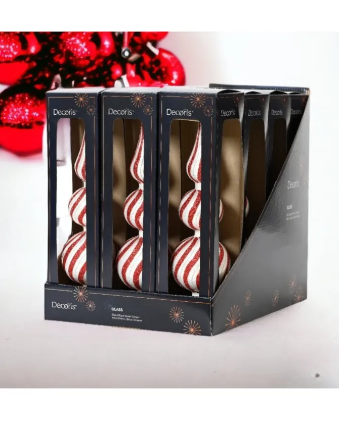 Puntale Per Albero A Strisce Rosse Glitter 31 Cm