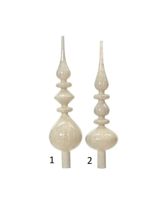 Puntale Per Albero In Vetro Bianco Antico Lucido In 2Varianti Alt. 35Cm