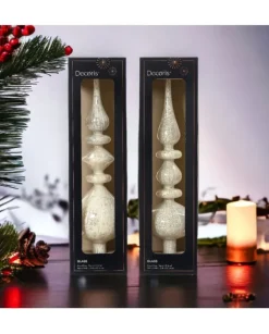 Puntale Per Albero In Vetro Bianco Antico Lucido In 2Varianti Alt. 35Cm