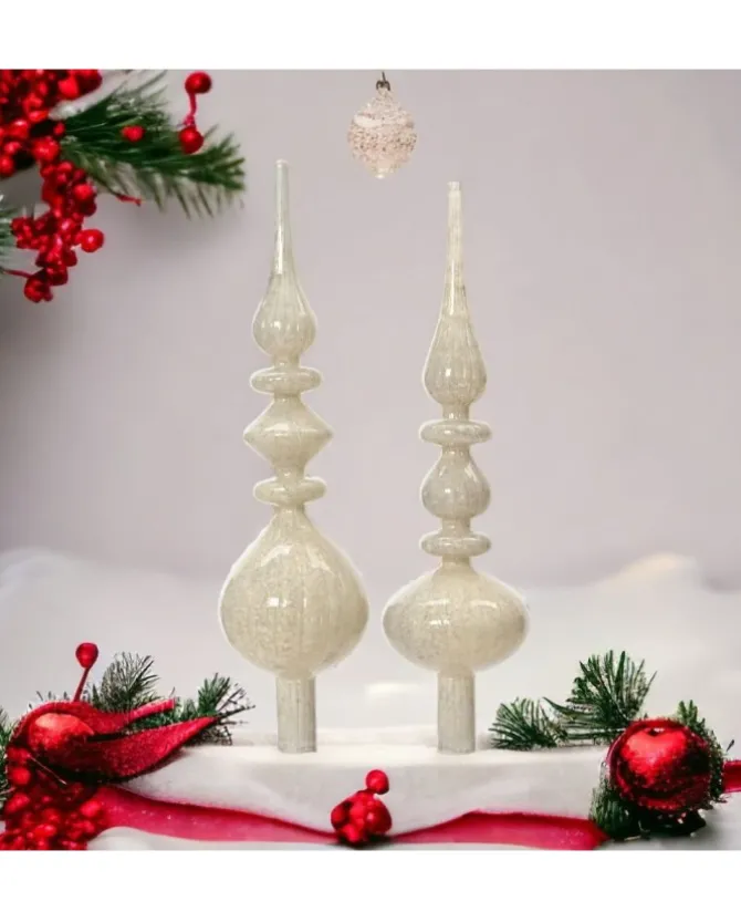 Puntale Per Albero In Vetro Bianco Antico Lucido In 2Varianti Alt. 35Cm