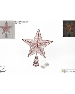 Puntale Stella Di Metallo Rossa Per Albero Di Natale 30Cm