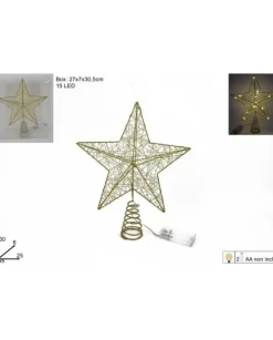 Puntale Stella In Metallo Oro 30Cm Per Labero Di Natale