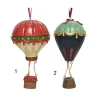 1Pz Addobbo Appendino Mongolfiera In Poliresina Glitterato Per Albero Di Natale