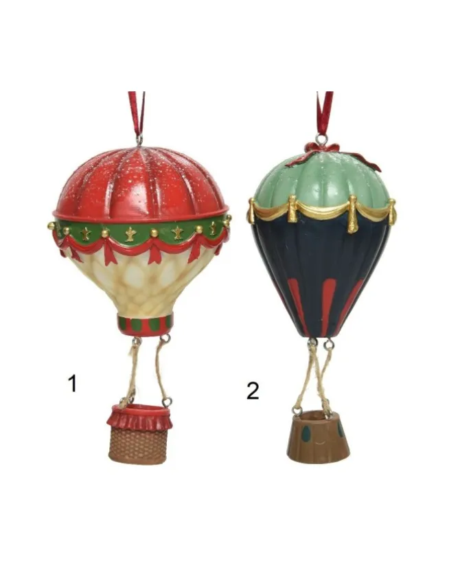 1Pz Addobbo Appendino Mongolfiera In Poliresina Glitterato Per Albero Di Natale
