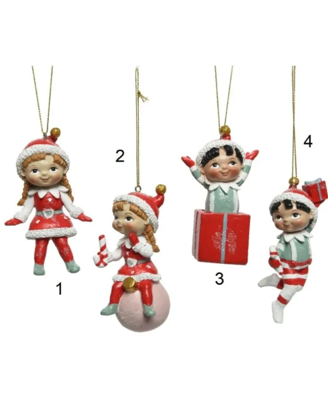 1Pz Appendini Addobbo Elfi In Poliresina Palla Candycane Per Albero Di Natale