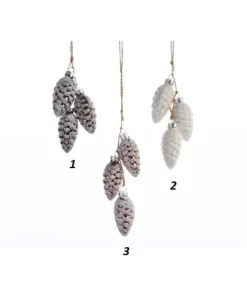 1Pz Appendino Addobbo Pigne Innevate 3Colori 3X6 Cm Per Albero Di Natale