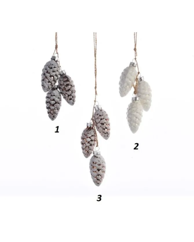 1Pz Appendino Addobbo Pigne Innevate 3Colori 3X6 Cm Per Albero Di Natale