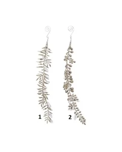 1Pz Foglia 12Cm Di Plastica Glitter Champagne 2 Per Albero Di Natale