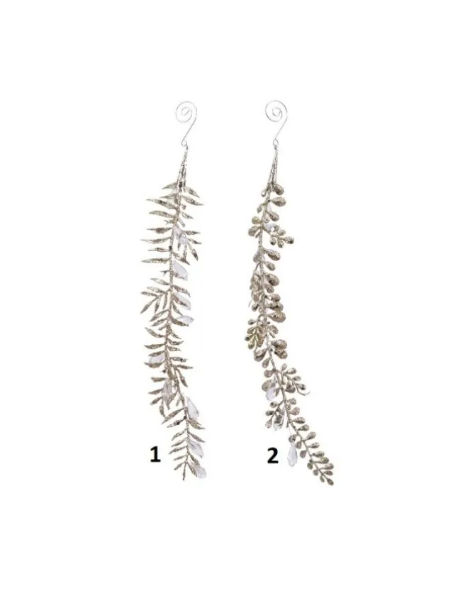 1Pz Foglia 12Cm Di Plastica Glitter Champagne 2 Per Albero Di Natale