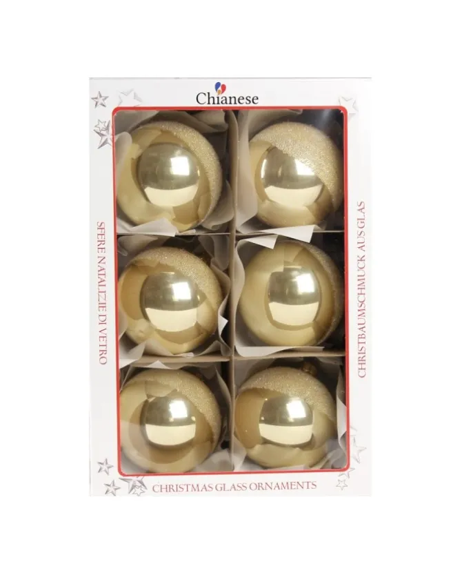 1Pz Pallina Di Vetro Decorata A Mano Champagne Lucido 80Mm