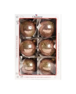 1Pz Pallina Di Vetro Decorata A Mano Rosa Antico Lucido 80Mm