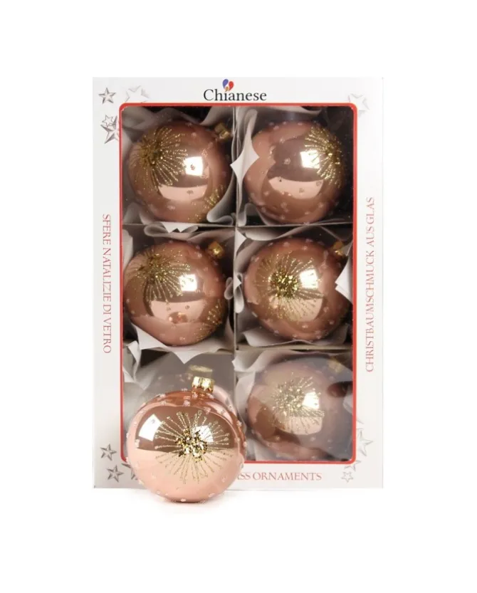 1Pz Pallina Di Vetro Decorata A Mano Rosa Antico Lucido 80Mm