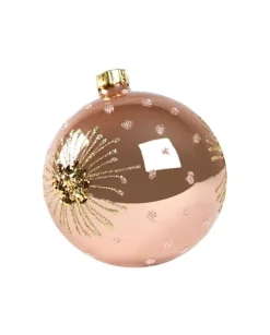 1Pz Pallina Di Vetro Decorata A Mano Rosa Antico Lucido 80Mm