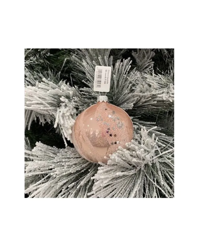 1Pz Pallina Di Vetro Decorata A Mano Rosa 80Mm