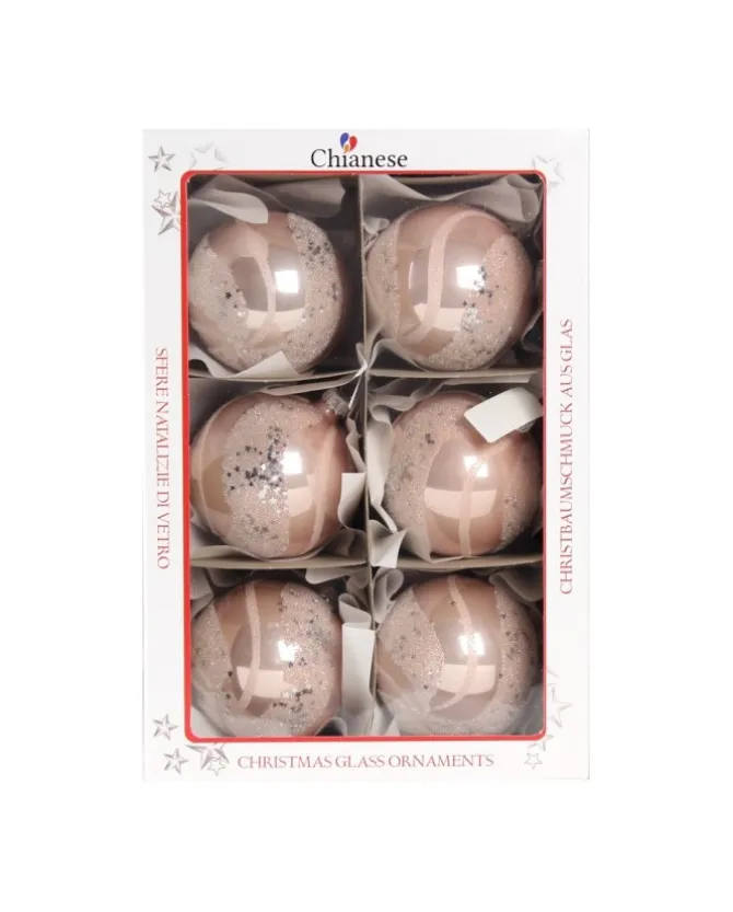 1Pz Pallina Di Vetro Decorata A Mano Rosa 80Mm