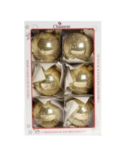 1Pz Pallina Di Vetro Decorata A Mano Oro Lucido 80Mm