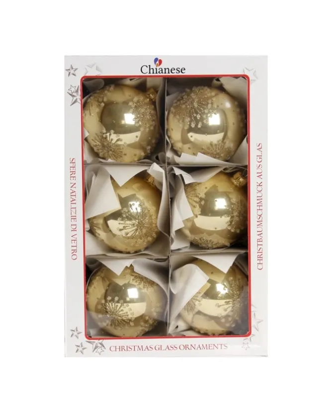 1Pz Pallina Di Vetro Decorata A Mano Oro Lucido 80Mm