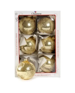 1Pz Pallina Di Vetro Decorata A Mano Oro Lucido 80Mm