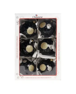 1Pz Pallina Di Vetro Decorata A Mano Nero Lucido 80Mm