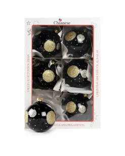 1Pz Pallina Di Vetro Decorata A Mano Nero Lucido 80Mm