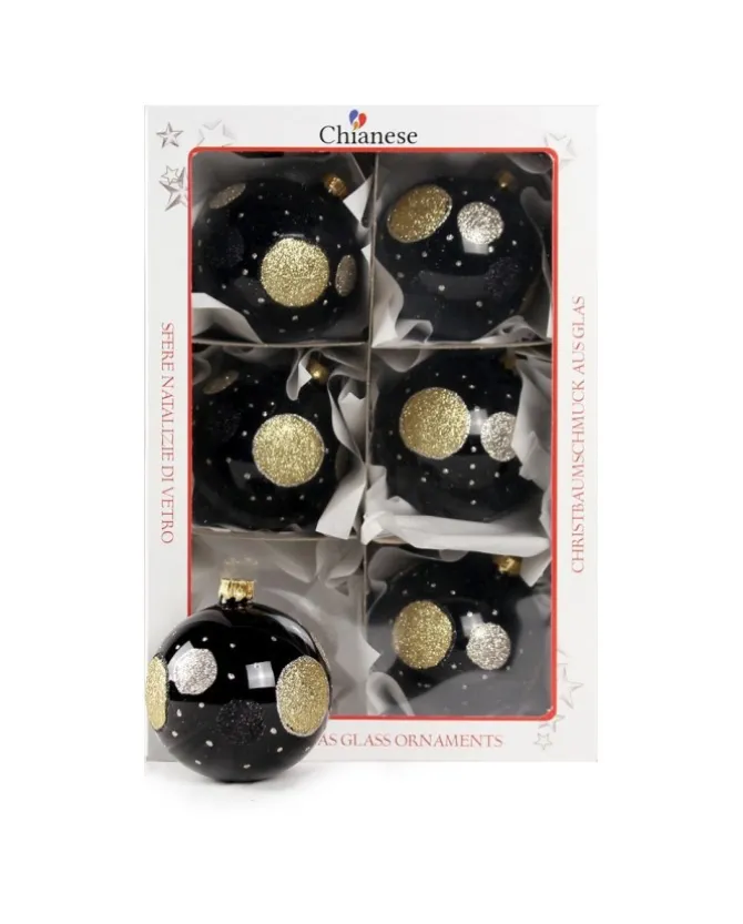 1Pz Pallina Di Vetro Decorata A Mano Nero Lucido 80Mm