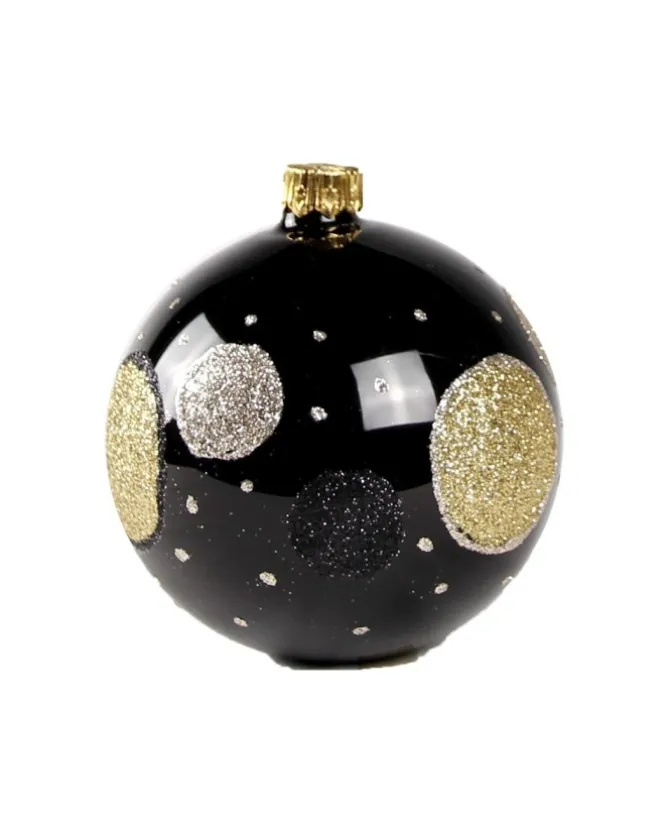 1Pz Pallina Di Vetro Decorata A Mano Nero Lucido 80Mm