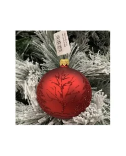 1Pz Pallina Di Vetro Decorata A Mano Rosso Opaco 80Mm