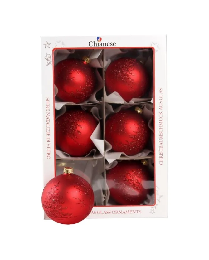 1Pz Pallina Di Vetro Decorata A Mano Rosso Opaco 80Mm