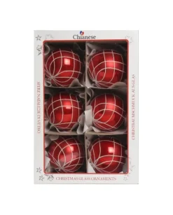 1Pz Pallina Di Vetro Decorata A Mano Rosso 80Mm