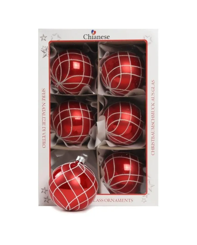 1Pz Pallina Di Vetro Decorata A Mano Rosso 80Mm