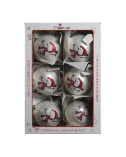 1Pz Pallina Di Vetro Decorata A Mano Bianco Opaco 80Mm